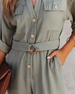 Exploring The Orchards Pocketed Belted Jumpsuit - Olive - FINAL SALE -clothes Sales ExploringTheOrchardsPocketedBeltedJumpsuitOlive39
