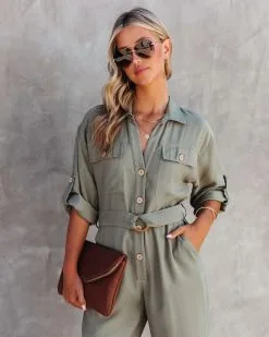 Exploring The Orchards Pocketed Belted Jumpsuit - Olive - FINAL SALE -clothes Sales ExploringTheOrchardsPocketedBeltedJumpsuitOlive47