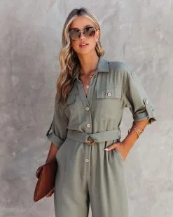 Exploring The Orchards Pocketed Belted Jumpsuit - Olive - FINAL SALE -clothes Sales ExploringTheOrchardsPocketedBeltedJumpsuitOlive48