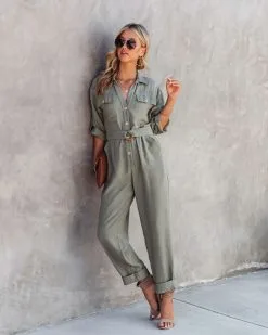 Exploring The Orchards Pocketed Belted Jumpsuit - Olive - FINAL SALE -clothes Sales ExploringTheOrchardsPocketedBeltedJumpsuitOlive61
