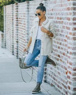 Big Rock Pocketed Sherpa Jacket - Beige - FINAL SALE -clothes Sales FO6C0195