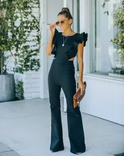 Kadie Cotton Blend Flared Denim Jumpsuit - Black - FINAL SALE