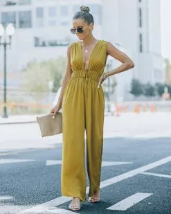 Andrea Satin Wide Leg Jumpsuit - Chartreuse - FINAL SALE