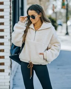 Matti Pocketed Half Zip Sherpa Pullover - Cream - FINAL SALE -clothes Sales FO6C1077 88f881c7 e6f7 4870 921c abc00bbd8a23