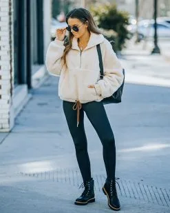 Matti Pocketed Half Zip Sherpa Pullover - Cream - FINAL SALE