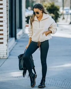 Matti Pocketed Half Zip Sherpa Pullover - Cream - FINAL SALE -clothes Sales FO6C1149 d397d892 7b1e 453b a6e7 70bb2a52ba59