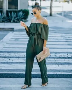 Leiland Off The Shoulder Jumpsuit - Olive - FINAL SALE