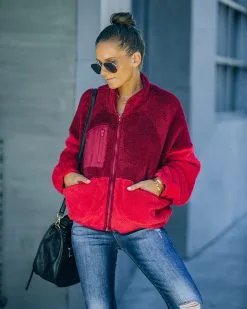 Nava Pocketed Colorblock Zip Up Jacket - Wine - FINAL SALE