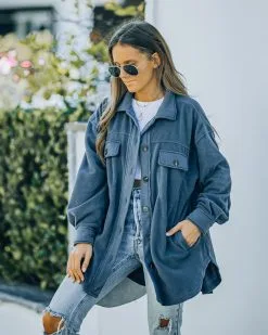 Brock Pocketed Fleece Button Down Shacket - Slate Grey - FINAL SALE -clothes Sales FO6C4056