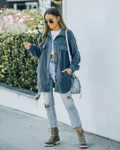 Brock Pocketed Fleece Button Down Shacket - Slate Grey - FINAL SALE -clothes Sales FO6C4104