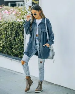 Brock Pocketed Fleece Button Down Shacket - Slate Grey - FINAL SALE