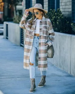 Wayland Pocketed Plaid Coat - Taupe - FINAL SALE