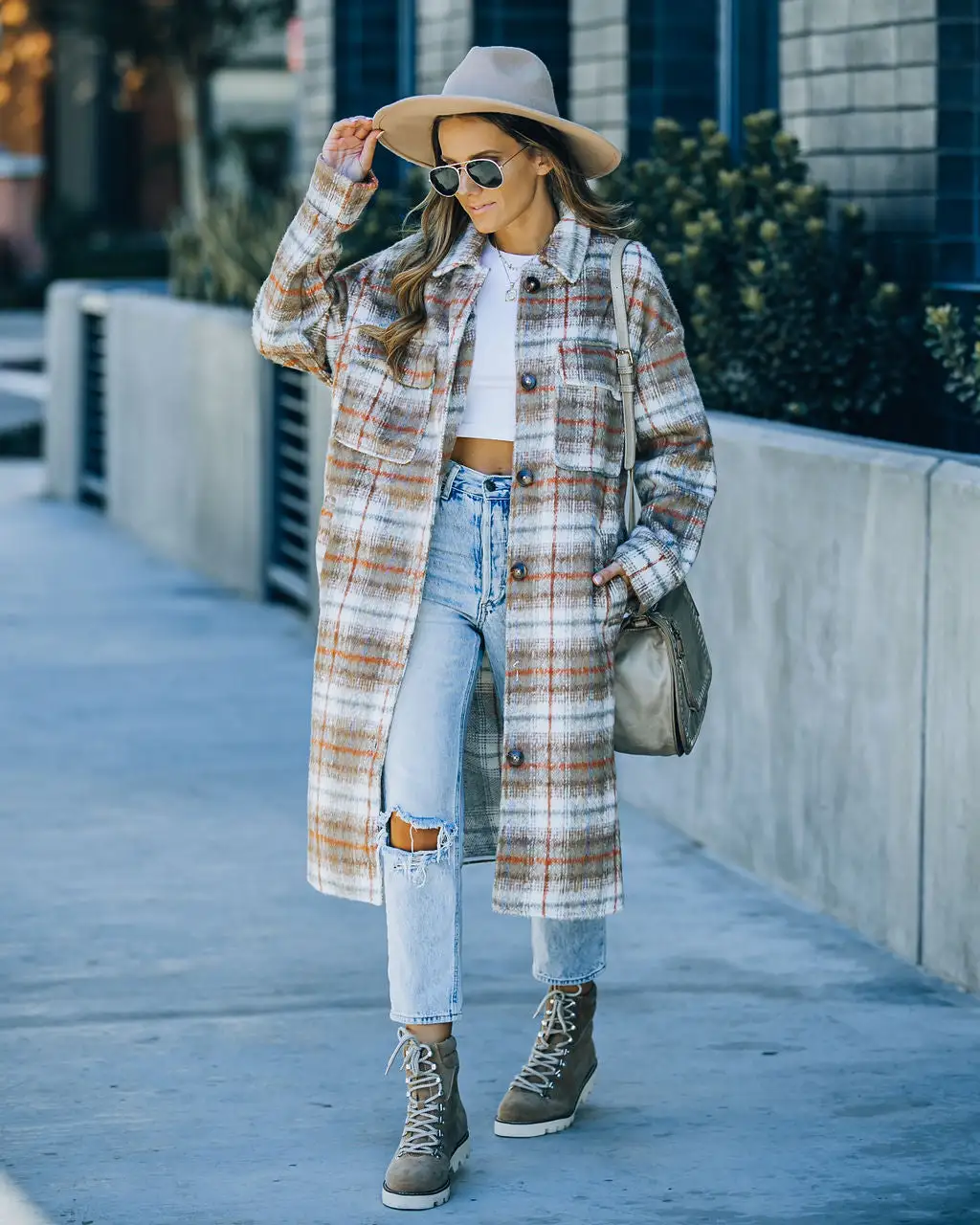 Wayland Pocketed Plaid Coat - Taupe - FINAL SALE 1 Wayland Pocketed Plaid Coat - Taupe - FINAL SALE
