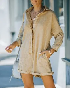 Torrance Cotton Pocketed Romper - Tan - FINAL SALE -clothes Sales FO6C4394