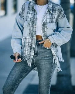 Kaylyn Contrast Plaid Frayed Denim Shacket - FINAL SALE 12 Kaylyn Contrast Plaid Frayed Denim Shacket - FINAL SALE -clothes Sales FO6C5856 5b9e9f7c 0f32 4780 a54a bba0c178c146