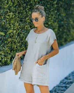 Keep Your Cool Cotton Pocketed Relaxed Romper - Haze Grey -clothes Sales FO6C6556