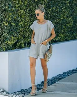 Keep Your Cool Cotton Pocketed Relaxed Romper - Haze Grey -clothes Sales FO6C6576
