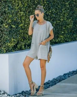 Keep Your Cool Cotton Pocketed Relaxed Romper - Haze Grey