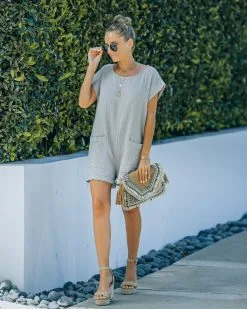 Keep Your Cool Cotton Pocketed Relaxed Romper - Haze Grey -clothes Sales FO6C6635