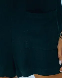 Wear-Ever Linen Blend Pocketed Knot Romper - Black - FINAL SALE -clothes Sales FO6C6913