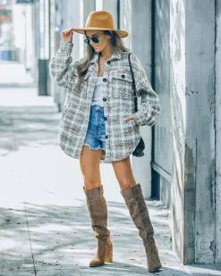 Yanni Pocketed Houndstooth Shacket - Taupe - FINAL SALE -clothes Sales FO6C6930 b62be28c 1783 4c33 9cfc 218b1099d26f