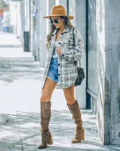 Yanni Pocketed Houndstooth Shacket - Taupe - FINAL SALE -clothes Sales FO6C6940 f5932c5a 1264 4fd0 999c 9d4d6b39d8a6