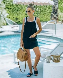 Wear-Ever Linen Blend Pocketed Knot Romper - Black - FINAL SALE -clothes Sales FO6C6970