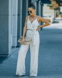 Starry Night Sequin Jumpsuit - Champagne - FINAL SALE