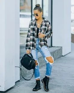 Dayton Frayed Plaid Button Down Shacket - FINAL SALE -clothes Sales FO6C8943