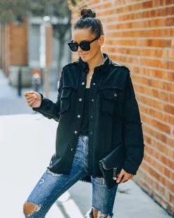 Rhinestone Rock And Roll Cotton Frayed Shacket - Black - FINAL SALE 12 Rhinestone Rock And Roll Cotton Frayed Shacket - Black - FINAL SALE -clothes Sales FO6C9126 4203c910 f50d 4ce3 8151 197300fe540d