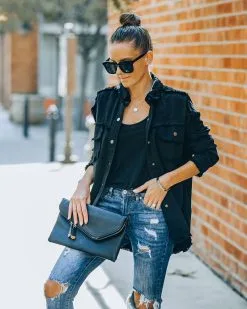 Rhinestone Rock And Roll Cotton Frayed Shacket - Black - FINAL SALE 19 Rhinestone Rock And Roll Cotton Frayed Shacket - Black - FINAL SALE -clothes Sales FO6C9136 7f548ab0 d227 42cf 87fd 4b817eb0a54f