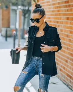 Rhinestone Rock And Roll Cotton Frayed Shacket - Black - FINAL SALE 17 Rhinestone Rock And Roll Cotton Frayed Shacket - Black - FINAL SALE -clothes Sales FO6C9140 924d8400 32cb 4f72 9a69 6e5a516194a0