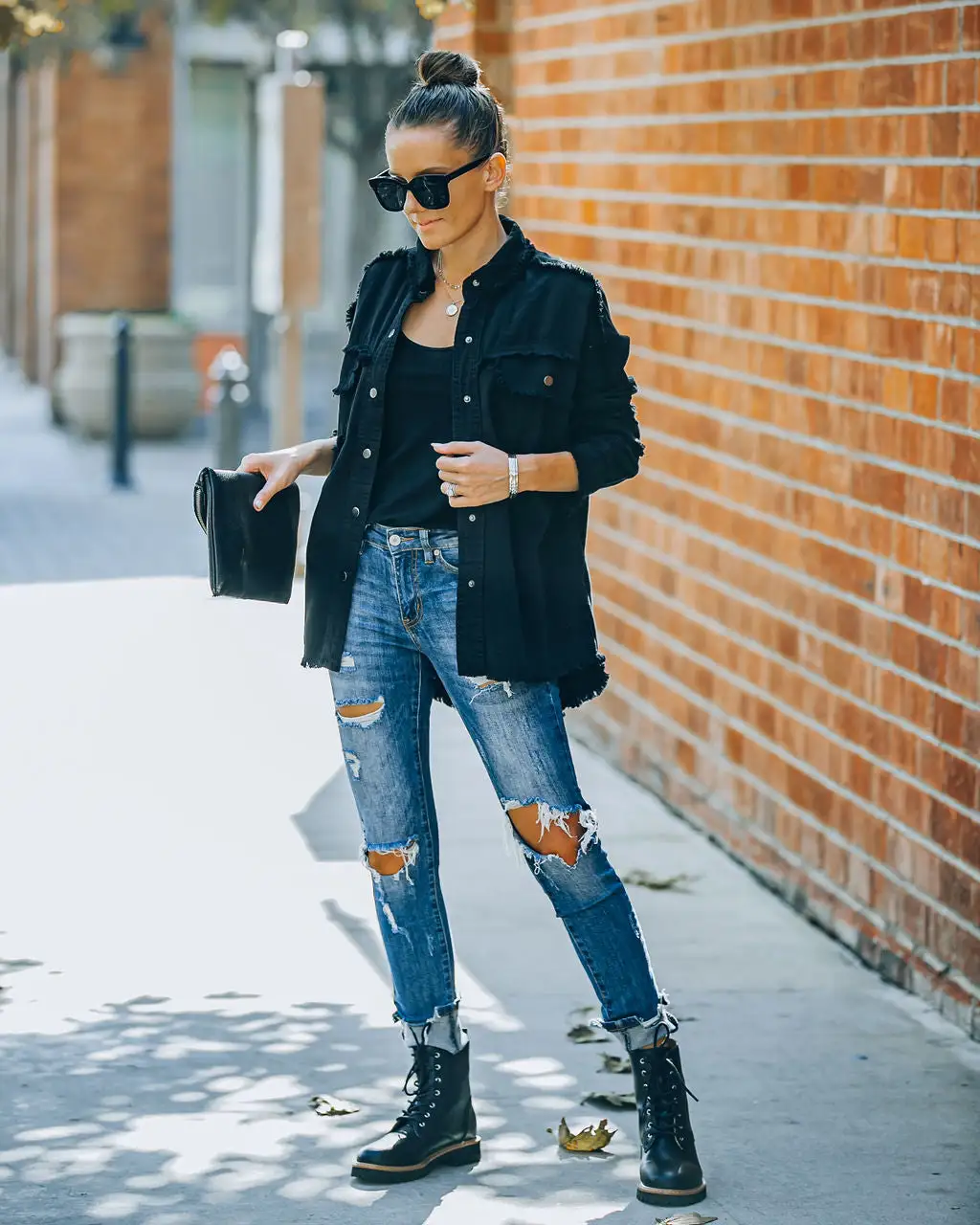 Rhinestone Rock And Roll Cotton Frayed Shacket - Black - FINAL SALE 6 Rhinestone Rock And Roll Cotton Frayed Shacket - Black - FINAL SALE - Image 6