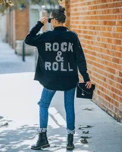 Rhinestone Rock And Roll Cotton Frayed Shacket - Black - FINAL SALE 16 Rhinestone Rock And Roll Cotton Frayed Shacket - Black - FINAL SALE -clothes Sales FO6C9166