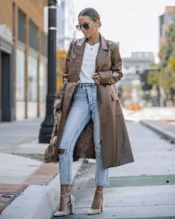 Top Of The Press Pocketed Faux Leather Trench Coat - Chestnut - FINAL SALE -clothes Sales FO6C9196 5db3f3f7 2894 45e2 94d5 06f75d69132d