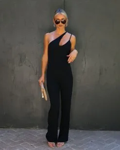 Cedric One Shoulder Cutout Jumpsuit - Black - FINAL SALE