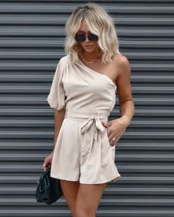 Donna One Shoulder Front Tie Romper - Beige - FINAL SALE -clothes Sales Facetune 11 08 2022 21 09 492