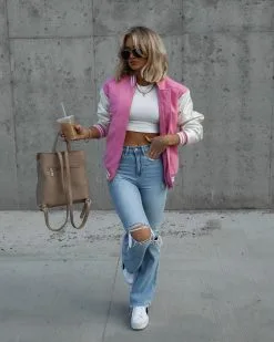 Friday Night Lights Pocketed Varsity Bomber Jacket - Pink - SALE 12 Friday Night Lights Pocketed Varsity Bomber Jacket - Pink - SALE -clothes Sales Facetune 12 01 2023 06 56 53