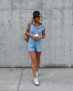 Harbor Dates Knit Half Zip Pocketed Romper - Dusty Blue - FINAL SALE -clothes Sales Facetune 16 12 2022 19 34 12