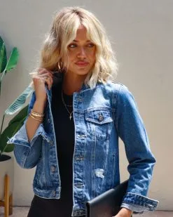 On The Money Distressed Denim Jacket - Dark Wash