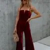 Bristol Velvet Wide Leg Jumpsuit - Burgundy - FINAL SALE