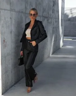 Soho Glam Faux Leather Blazer - Black - FINAL SALE