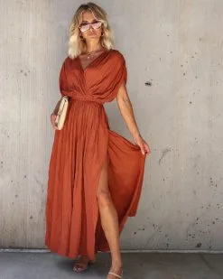 Weekend Plans Wide Leg Side Slit Jumpsuit - Rust - FINAL SALE