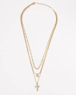 Faith Cross Pendant Layered Necklace - Gold