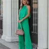 Fancied Pocketed Satin Jumpsuit - Green - FINAL SALE