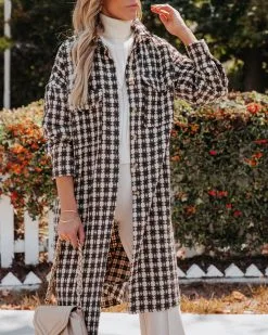 Florence Houndstooth Pocketed Long Line Shacket - FINAL SALE -clothes Sales FlorenceHoundstoothPocketedLongLineShacket20