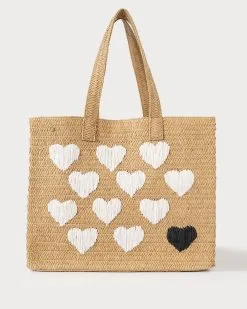 Francine Heart Straw Tote - Natural/White