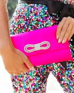 Gala Satin Embellished Clutch - Pink - LAST CHANCE