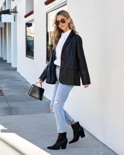 Girl Boss Faux Leather Pocketed Blazer - Black - FINAL SALE -clothes Sales GirlBossFauxLeatherPocketedBlazer Black.cr2 81.cr2 4