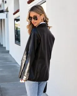 Girl Boss Faux Leather Pocketed Blazer - Black - FINAL SALE -clothes Sales GirlBossFauxLeatherPocketedBlazer Black.cr2 81.cr2 5